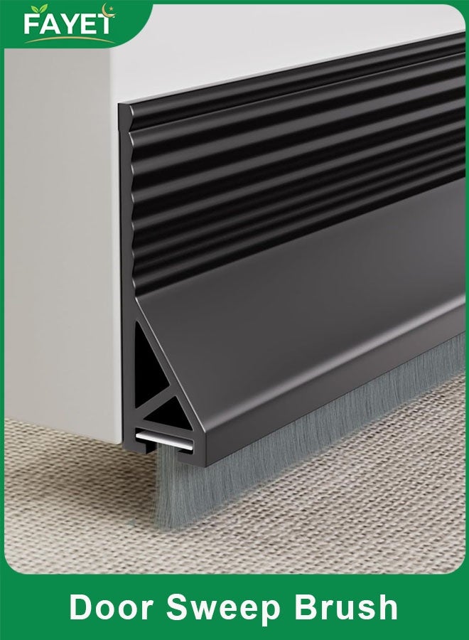 FAYET Self Adhesive Silicone Door Sweep Brush with Soft Bristles, Under Door Draft Stopper Seal for Interior and Exterior Doors, Noise and Dust Blocker, Energy Saving Gap Filler (Black) - Image 1